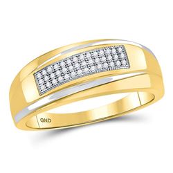 1/8 CTW Mens Round Diamond Wedding Band Ring 10kt Two-tone Gold - REF-31Y4N
