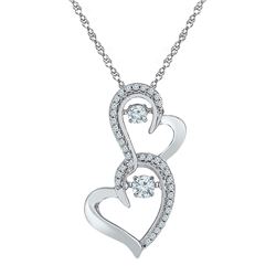 1/4 CTW Womens Round Diamond Moving Twinkle Solitaire Double Heart Pendant 10kt White Gold - REF-29X