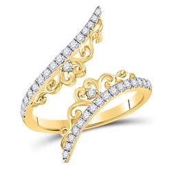 1/3 CTW Womens Round Diamond Modern Bypasss Fashion Ring 14kt Yellow Gold - REF-34R3X