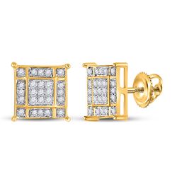 1/4 CTW Womens Round Diamond Square Earrings 10kt Yellow Gold - REF-17F3W