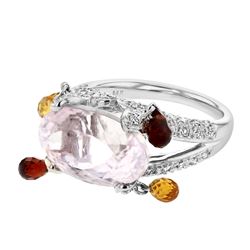 12.86 CTW Kunzite & Garnette Ring 14K White Gold - REF-75K9W