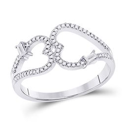 1/5 CTW Womens Round Diamond Double Heart Ring 14kt White Gold - REF-29R4X