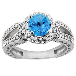 1.50 CTW Swiss Blue Topaz & Diamond Ring 14K White Gold - REF-86R9H