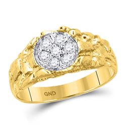 1/4 CTW Mens Round Diamond Cluster Nugget Band Ring 10kt Yellow Gold - REF-34F8W