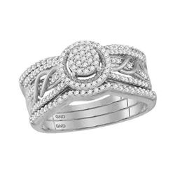 3/8 CTW Round Diamond Bridal Wedding Ring Band Set 10kt White Gold - REF-45M2F