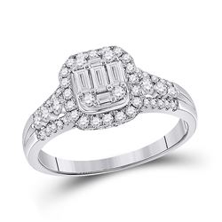 3/4 CTW Womens Baguette Diamond Square Cluster Ring 14kt White Gold - REF-78Y5N
