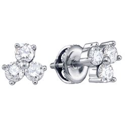 3/4 CTW Womens Round Diamond 3-stone Earrings 14kt White Gold - REF-68R2X