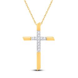 1/8 CTW Womens Round Diamond Cross Pendant 10kt Yellow Gold - REF-15R2X
