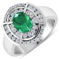 Natural 2.67 CTW Zambian Emerald & Diamond Ring 14K White Gold - REF-71K2W