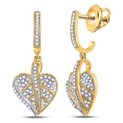 1/3 CTW Womens Round Diamond Heart Dangle Earrings 10kt Yellow Gold - REF-34M3F