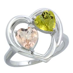 1.91 CTW Diamond, Morganite & Lemon Quartz Ring 10K White Gold - REF-26K2W