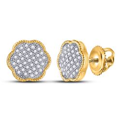 1/5 CTW Womens Round Diamond Cluster Earrings 10kt Yellow Gold - REF-21R8X