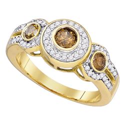 3/4 CTW Round Brown Diamond 3-stone Bridal Wedding Engagement Ring 10kt Yellow Gold - REF-40N8A