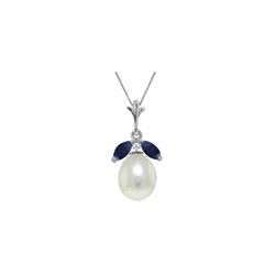 Genuine 4.5 ctw Pearl & Sapphire Necklace 14KT White Gold - REF-25K8V