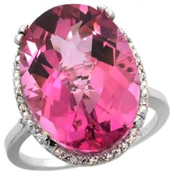 13.71 CTW Pink Topaz & Diamond Ring 14K White Gold - REF-59M4K