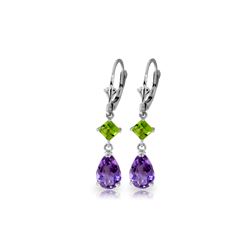 Genuine 4.5 ctw Amethyst & Peridot Earrings 14KT White Gold - REF-41W4Y