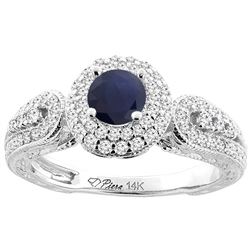 1.10 CTW Blue Sapphire & Diamond Ring 14K White Gold - REF-99V4R