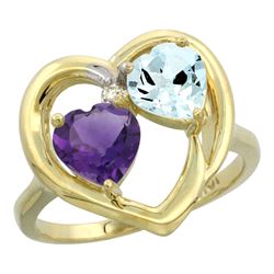 2.61 CTW Diamond, Amethyst & Aquamarine Ring 10K Yellow Gold - REF-27F9N