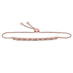 1/2 CTW Womens Round Brown Diamond Alternating Bolo Bracelet 14kt Rose Gold - REF-49N3A