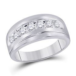 1/4 CTW Mens Round Diamond Wedding Band Ring 14kt White Gold - REF-32T7V