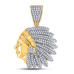 1/2 CTW Mens Round Diamond Native Headdress Charm Pendant 10kt Yellow Gold - REF-59V9Y