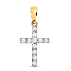 1/5 CTW Womens Round Diamond Cross Pendant 14kt Yellow Gold - REF-18W5H