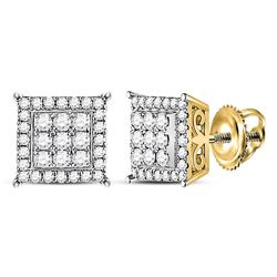 1/2 CTW Womens Round Diamond Square Earrings 14kt Yellow Gold - REF-47N6A