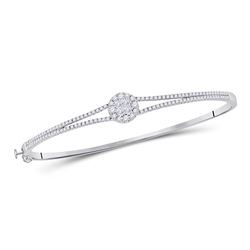 1 CTW Womens Princess & Round Diamond Bangle Bracelet 14kt White Gold - REF-129F5W