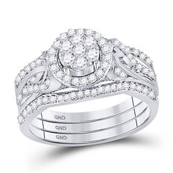 1/2 CTW Round Diamond Bridal Wedding Ring Band Set 10kt White Gold - REF-68X2T