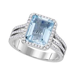 3 CTW Womens Emerald Aquamarine Diamond Solitaire Ring 14kt White Gold - REF-140W4H
