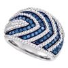 Image 1 : 1 & 3/4 CTW Womens Round Blue Color Enhanced Diamond Striped Fashion Ring 10kt White Gold - REF-88X5