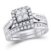 Image 1 : 1 CTW Round Diamond Cluster Bridal Wedding Ring Band Set 10kt White Gold - REF-98W9H