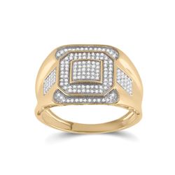 1/2 CTW Mens Round Diamond Octagon Square Cluster Ring 10kt Yellow Gold - REF-55N3A