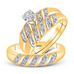 1/20 CTW His Hers Round Diamond Solitaire Matching Wedding Set 10kt Yellow Gold - REF-41V6Y