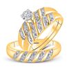 Image 1 : 1/20 CTW His Hers Round Diamond Solitaire Matching Wedding Set 10kt Yellow Gold - REF-41V6Y