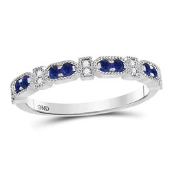 1/4 CTW Womens Round Blue Sapphire Diamond Stackable Band Ring 10kt White Gold - REF-21H8R