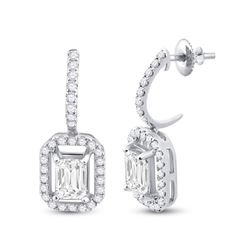 1 & 1/4 CTW Womens Emerald Diamond Dangle Earrings 14kt White Gold - REF-290W4H