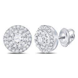 1/2 CTW Womens Round Diamond Circle Cluster Stud Earrings 10kt White Gold - REF-53Y3N
