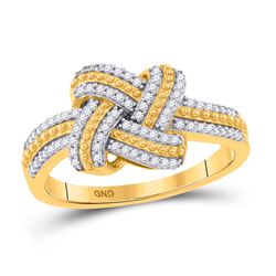 1/5 CTW Womens Round Diamond Beaded Knot Fashion Ring 10kt Yellow Gold - REF-24F5W