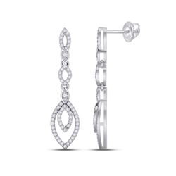 1/3 CTW Womens Round Diamond Dangle Earrings 10kt White Gold - REF-25M9F