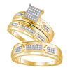 Image 1 : 1/5 CTW His Hers Round Diamond Cluster Matching Wedding Set 10kt Yellow Gold - REF-47R3X