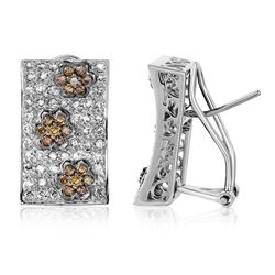 1.5 CTW Brown Diamond & Diamond Earrings 14K White Gold - REF-104F6N