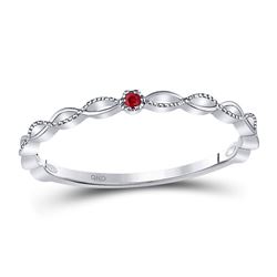 0.01 CTW Womens Round Ruby Solitaire Stackable Band Ring 10kt White Gold - REF-8W3H