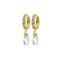 Genuine 2.53 ctw Aquamarine & Diamond Earrings 14KT Yellow Gold - REF-60X3M