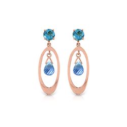 Genuine 2.4 ctw Blue Topaz Earrings 14KT Rose Gold - REF-39H3X