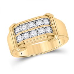 7/8 CTW Mens Round Diamond Double Row Band Ring 10kt Yellow Gold - REF-88H5R