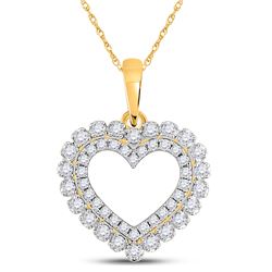 3/8 CTW Womens Round Diamond Double Outline Heart Pendant 14kt Yellow Gold - REF-38R2X