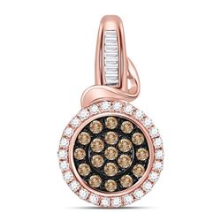 3/8 CTW Womens Round Brown Diamond Fashion Cluster Pendant 10kt Rose Gold - REF-24V5Y