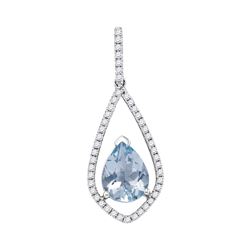 1 & 1/2 CTW Womens Pear Aquamarine Diamond Teardrop Pendant 14kt White Gold - REF-61W4H