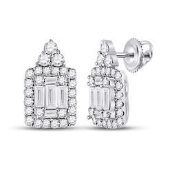 1/2 CTW Womens Baguette Diamond Cluster Earrings 14kt White Gold - REF-51R2X
